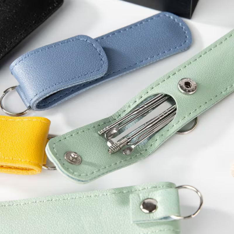 6pcs + 1 Leather Case Ear Pick Set, Spiral Professional Ear Wax Removal Tool, Home Use Ear Cleaning Kit for Adults, First Choice for Earwax Cleaning