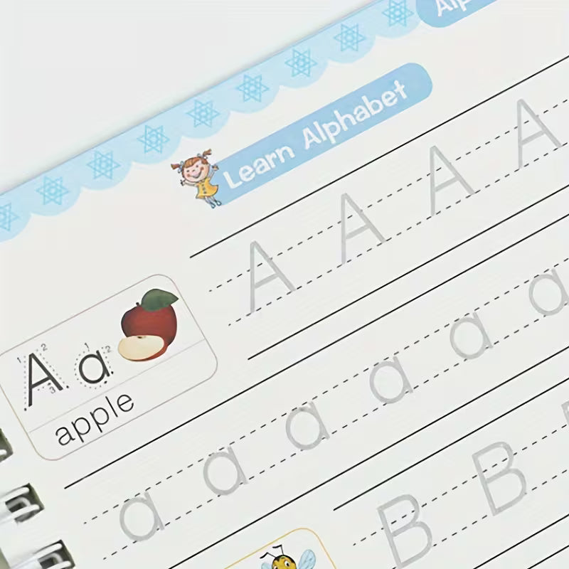 Magic Practice Copybook Set 4 Books, Magic Pen & 10 Ink Refills Montessori Children Tracing Sank Calligraphy Handwriting First Preschool Baby Learning Books for Kids