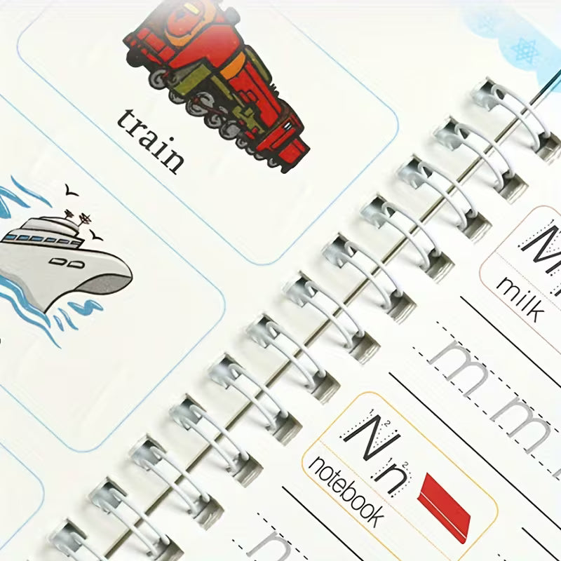 Magic Practice Copybook Set 4 Books, Magic Pen & 10 Ink Refills Montessori Children Tracing Sank Calligraphy Handwriting First Preschool Baby Learning Books for Kids