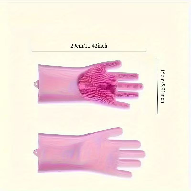 Reusable Magic Dish washing Gloves with scrubber, Silicone Cleaning, Scrub Gloves for Wash Dish, Car Washing, Kitchen, Bathroom Multipurpose Usage (1 Pair: Right + Left Hand) Multicolour